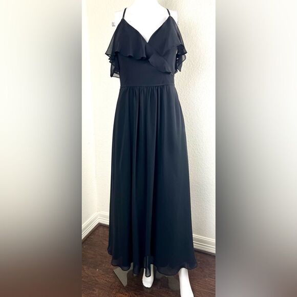 Morilee Madeline Gardner Black Chiffon Spaghetti Strap Dress - Picture 1 of 11